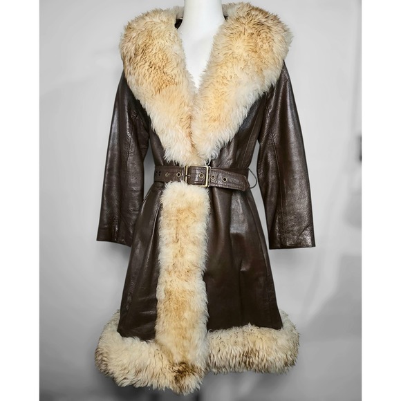 Jackets & Blazers - Rare NYC 1970s Brown Penny Lane Leather Trench Coat - Real Genuine Fur & Leather